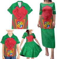 Mauritius Coat of Arms Family Matching Puletasi and Hawaiian Shirt National Emblem Blended with Traditional Patterns