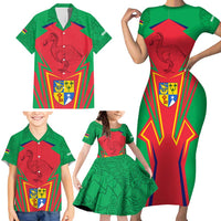Mauritius Coat of Arms Family Matching Short Sleeve Bodycon Dress and Hawaiian Shirt National Emblem Blended with Traditional Patterns