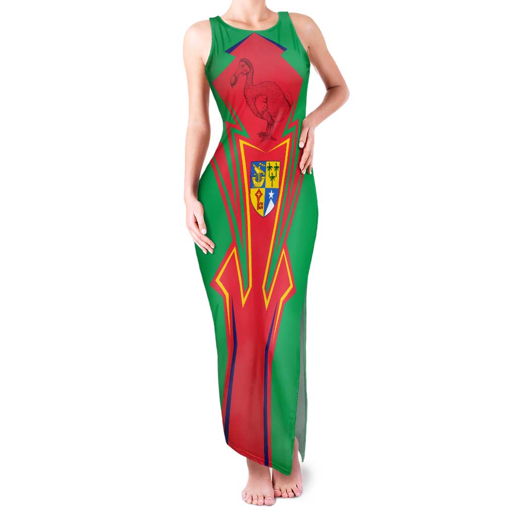 Mauritius Coat of Arms Family Matching Tank Maxi Dress and Hawaiian Shirt National Emblem Blended with Traditional Patterns