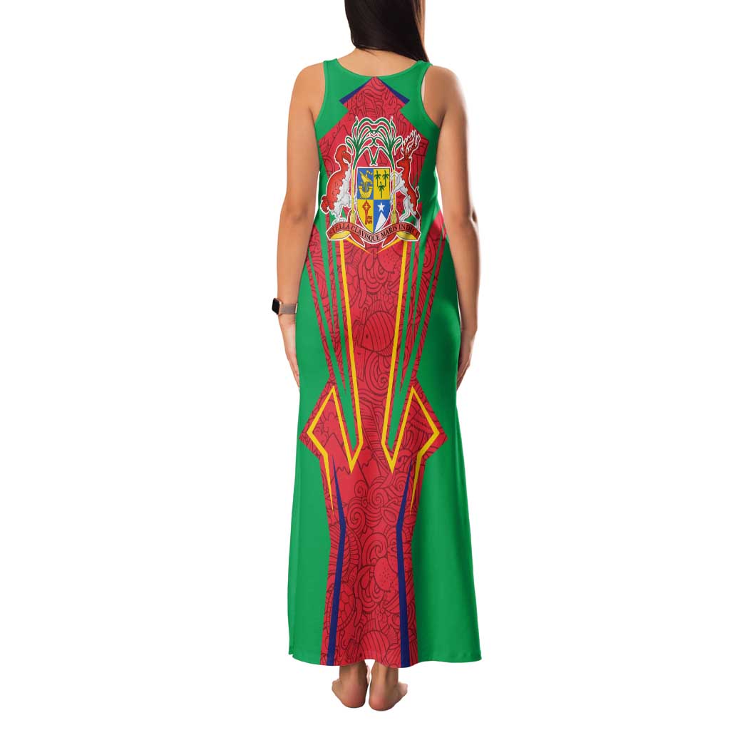 Mauritius Coat of Arms Family Matching Tank Maxi Dress and Hawaiian Shirt National Emblem Blended with Traditional Patterns