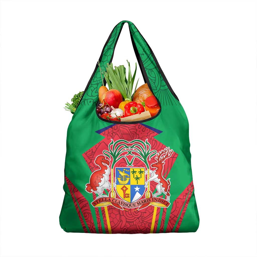 Mauritius Coat of Arms Grocery Bag National Emblem Blended with Traditional Patterns