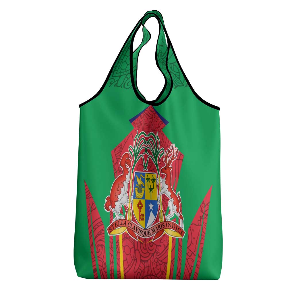 Mauritius Coat of Arms Grocery Bag National Emblem Blended with Traditional Patterns