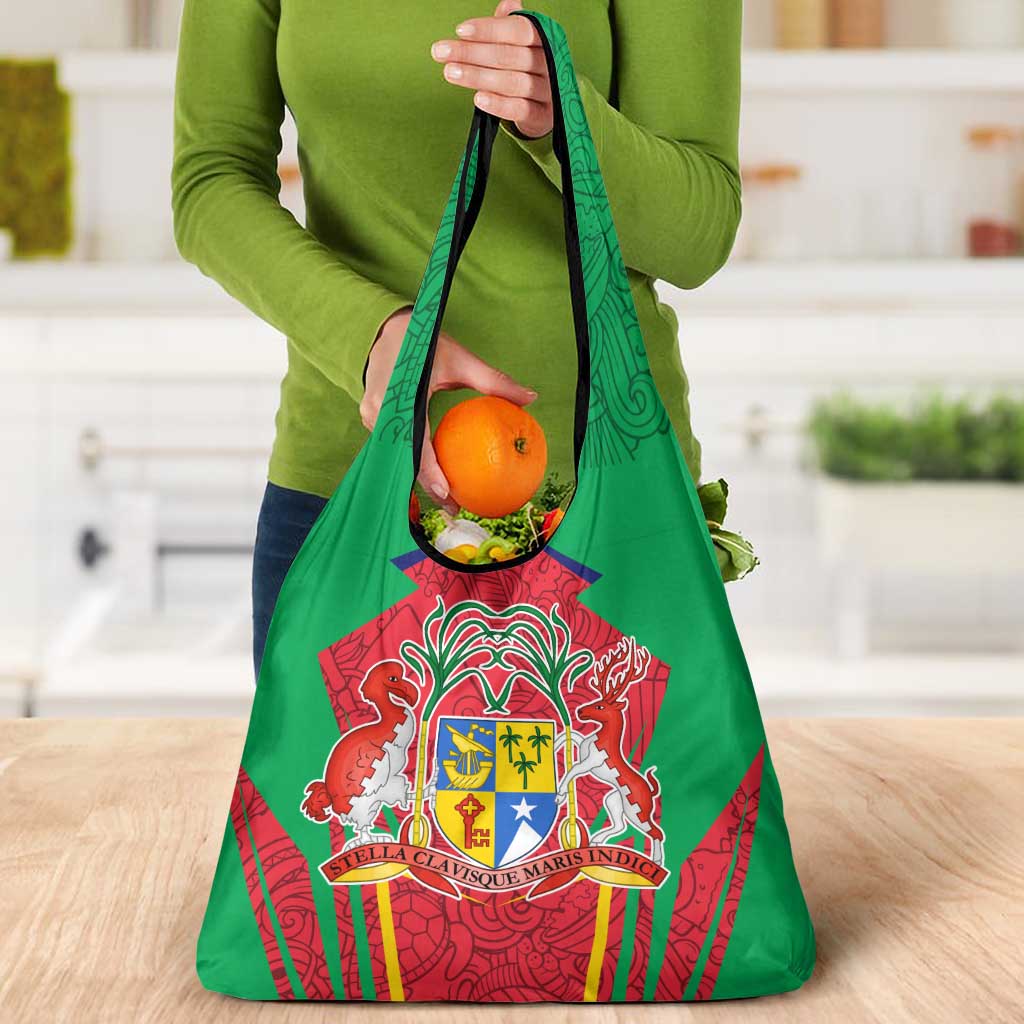 Mauritius Coat of Arms Grocery Bag National Emblem Blended with Traditional Patterns