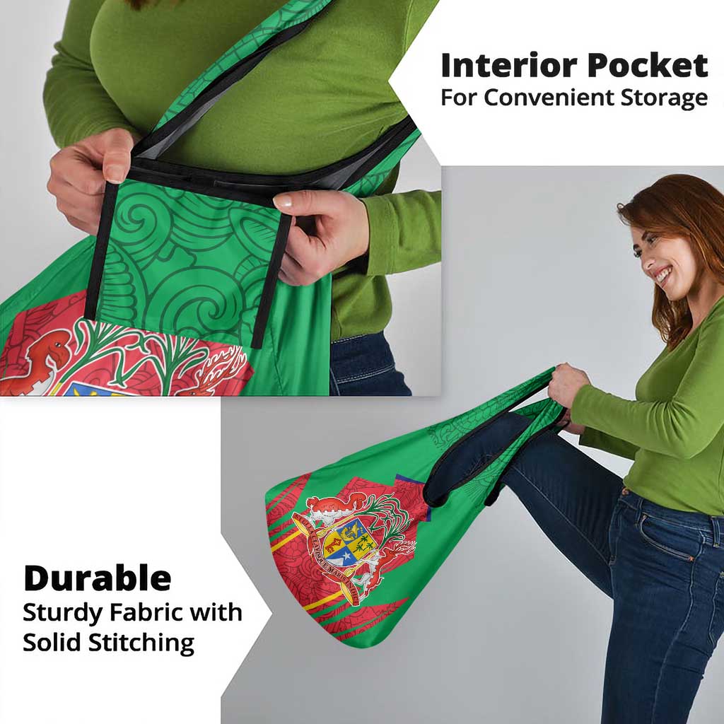 Mauritius Coat of Arms Grocery Bag National Emblem Blended with Traditional Patterns