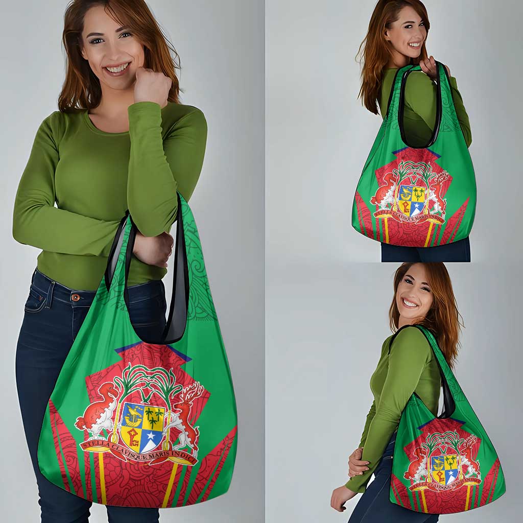 Mauritius Coat of Arms Grocery Bag National Emblem Blended with Traditional Patterns