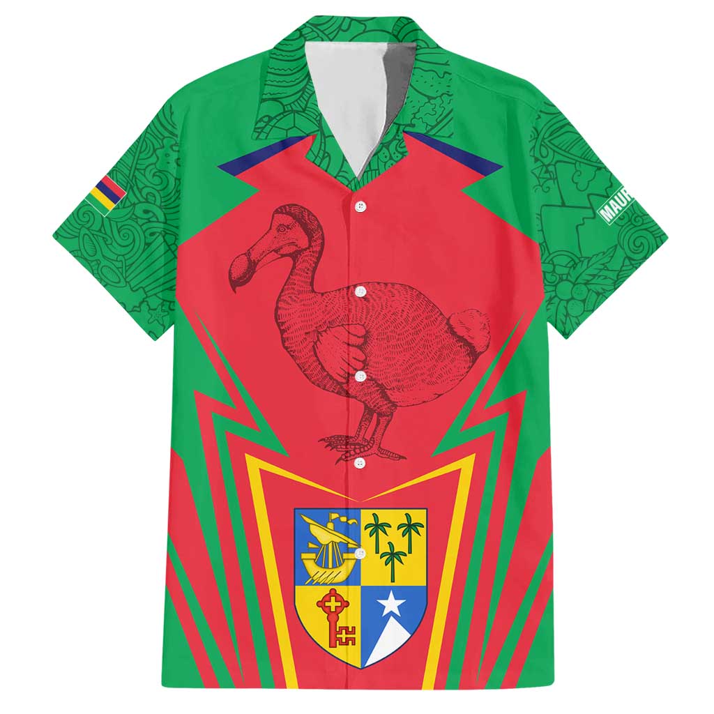 Mauritius Coat of Arms Hawaiian Shirt National Emblem Blended with Traditional Patterns