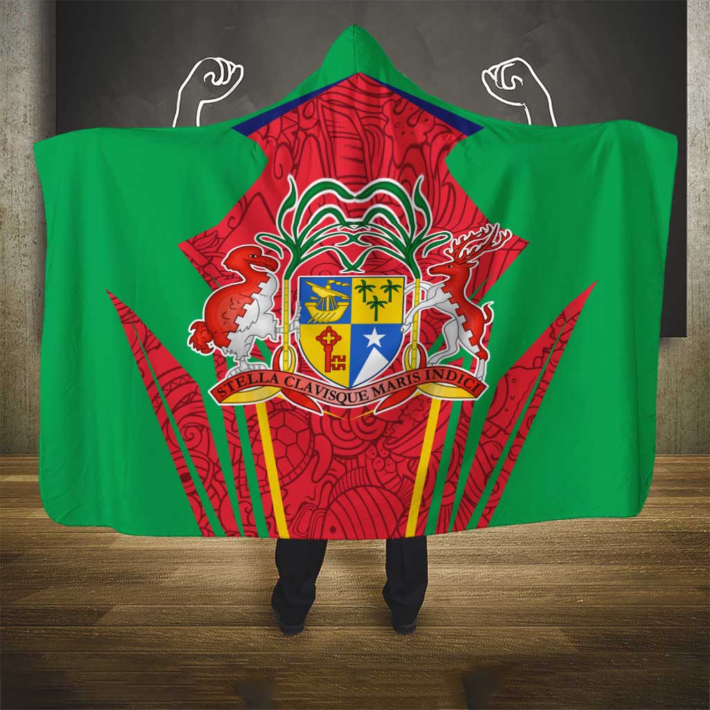 Mauritius Coat of Arms Hooded Blanket National Emblem Blended with Traditional Patterns