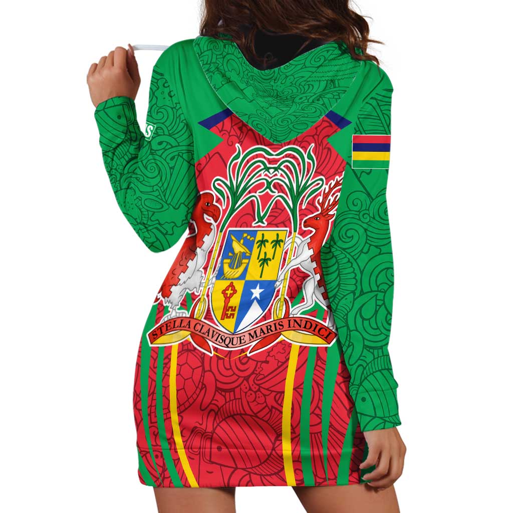 Mauritius Coat of Arms Hoodie Dress National Emblem Blended with Traditional Patterns