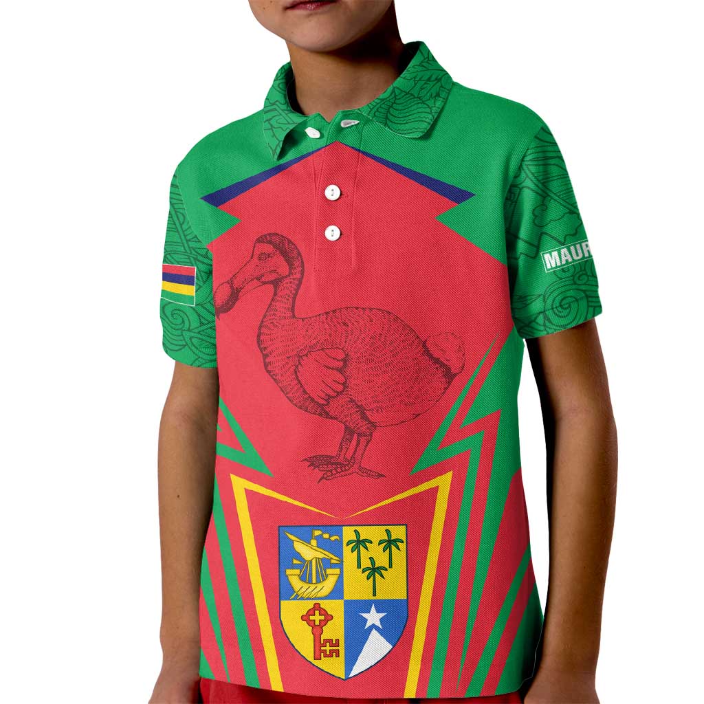 Mauritius Coat of Arms Kid Polo Shirt National Emblem Blended with Traditional Patterns
