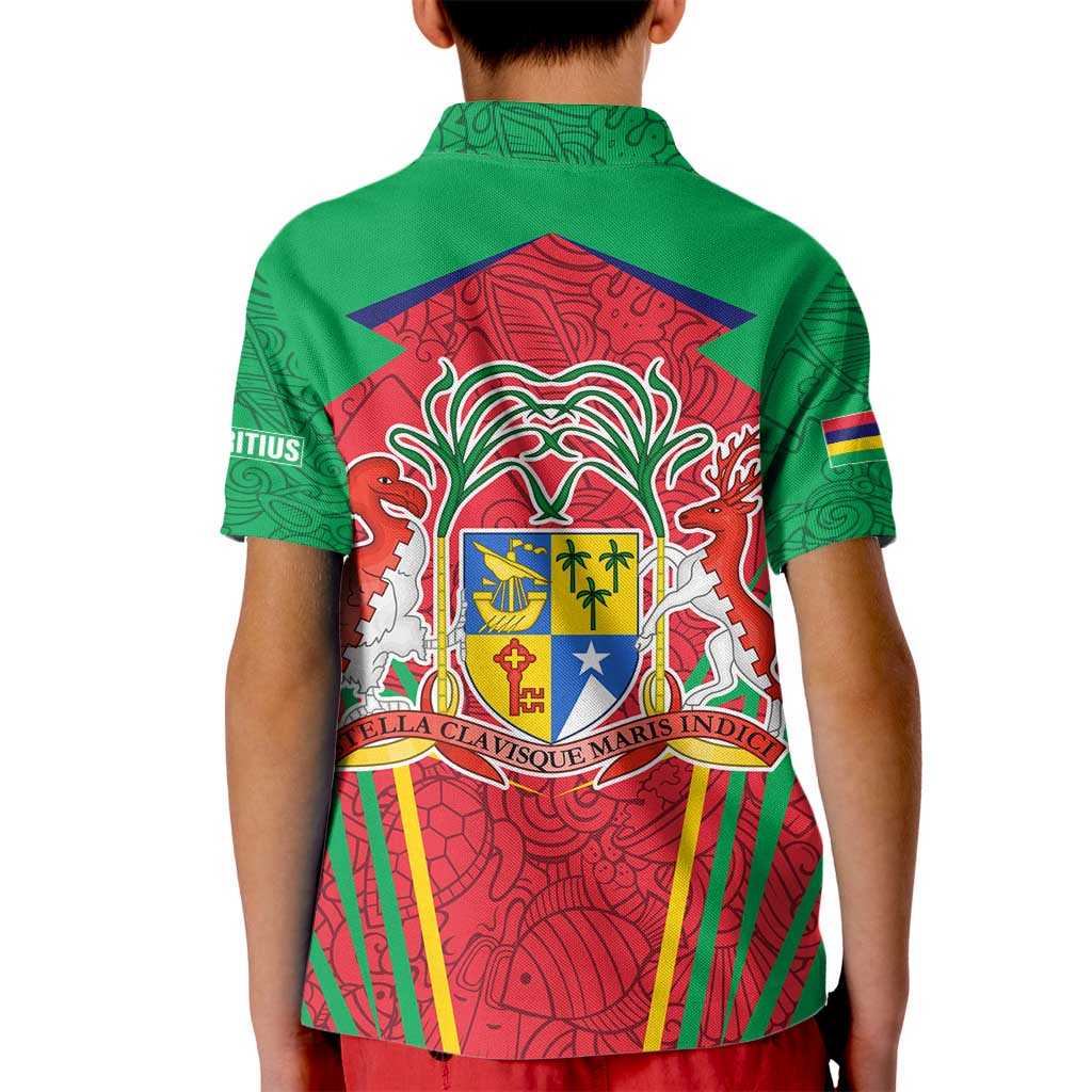 Mauritius Coat of Arms Kid Polo Shirt National Emblem Blended with Traditional Patterns