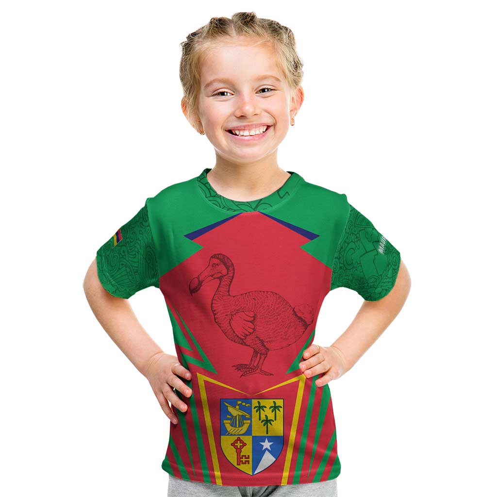 Mauritius Coat of Arms Kid T Shirt National Emblem Blended with Traditional Patterns