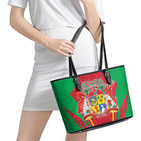 Mauritius Coat of Arms Leather Tote Bag National Emblem Blended with Traditional Patterns