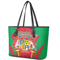 Mauritius Coat of Arms Leather Tote Bag National Emblem Blended with Traditional Patterns