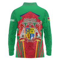 Mauritius Coat of Arms Long Sleeve Polo Shirt National Emblem Blended with Traditional Patterns