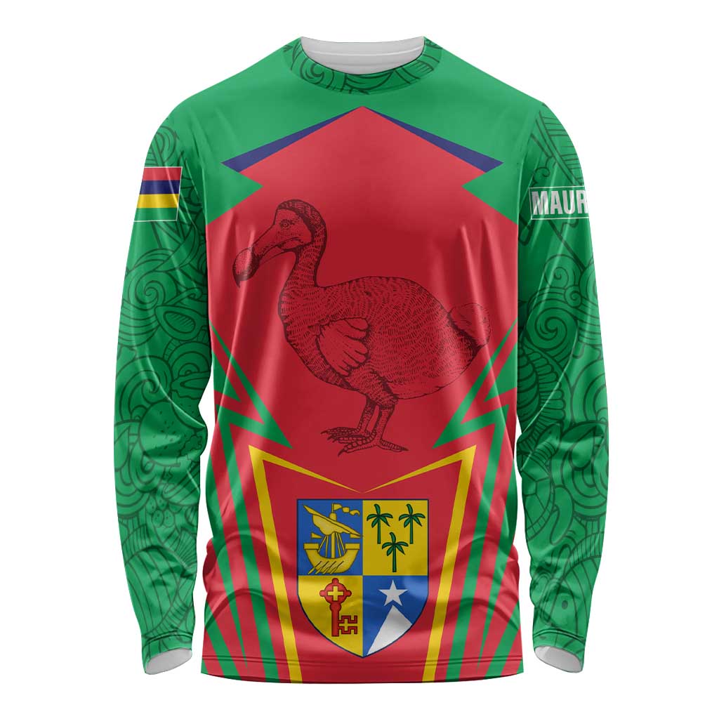 Mauritius Coat of Arms Long Sleeve Shirt National Emblem Blended with Traditional Patterns