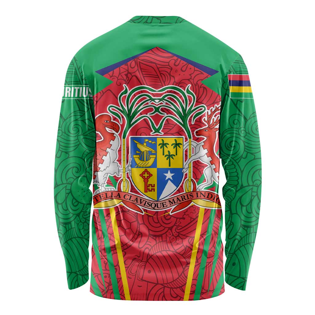 Mauritius Coat of Arms Long Sleeve Shirt National Emblem Blended with Traditional Patterns