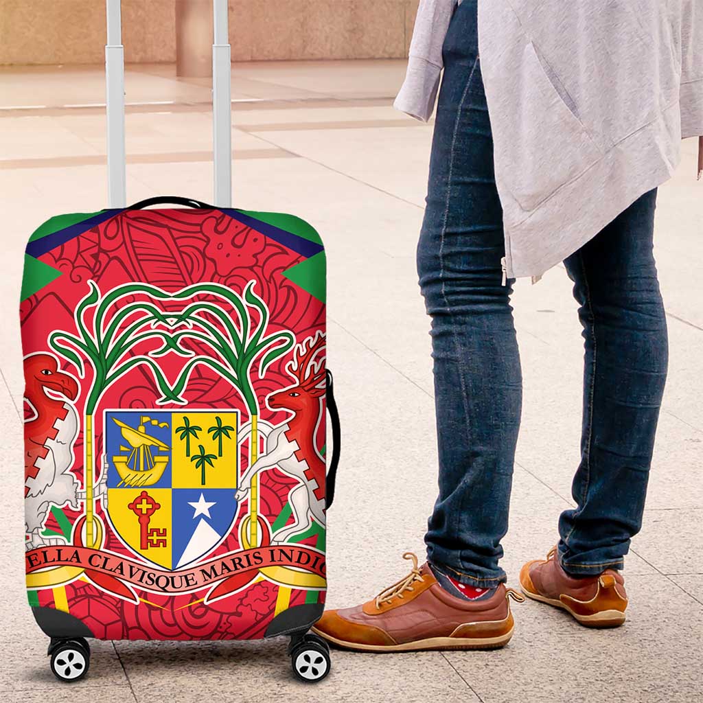 Mauritius Coat of Arms Luggage Cover National Emblem Blended with Traditional Patterns