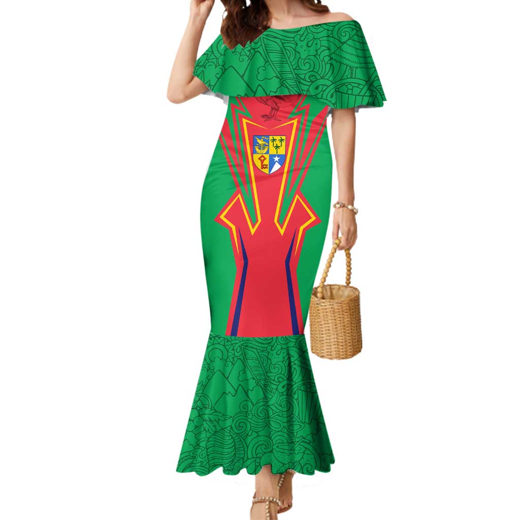 Mauritius Coat of Arms Mermaid Dress National Emblem Blended with Traditional Patterns