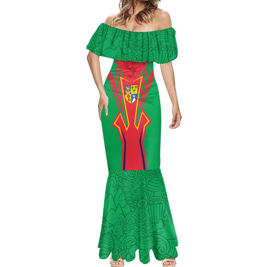 Mauritius Coat of Arms Mermaid Dress National Emblem Blended with Traditional Patterns