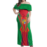 Mauritius Coat of Arms Off Shoulder Maxi Dress National Emblem Blended with Traditional Patterns
