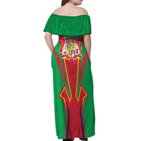 Mauritius Coat of Arms Off Shoulder Maxi Dress National Emblem Blended with Traditional Patterns
