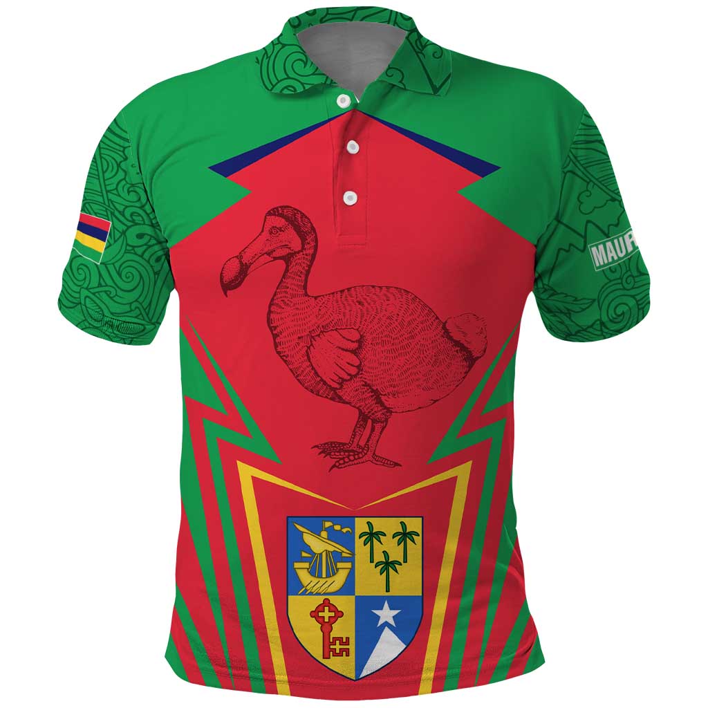 Mauritius Coat of Arms Polo Shirt National Emblem Blended with Traditional Patterns