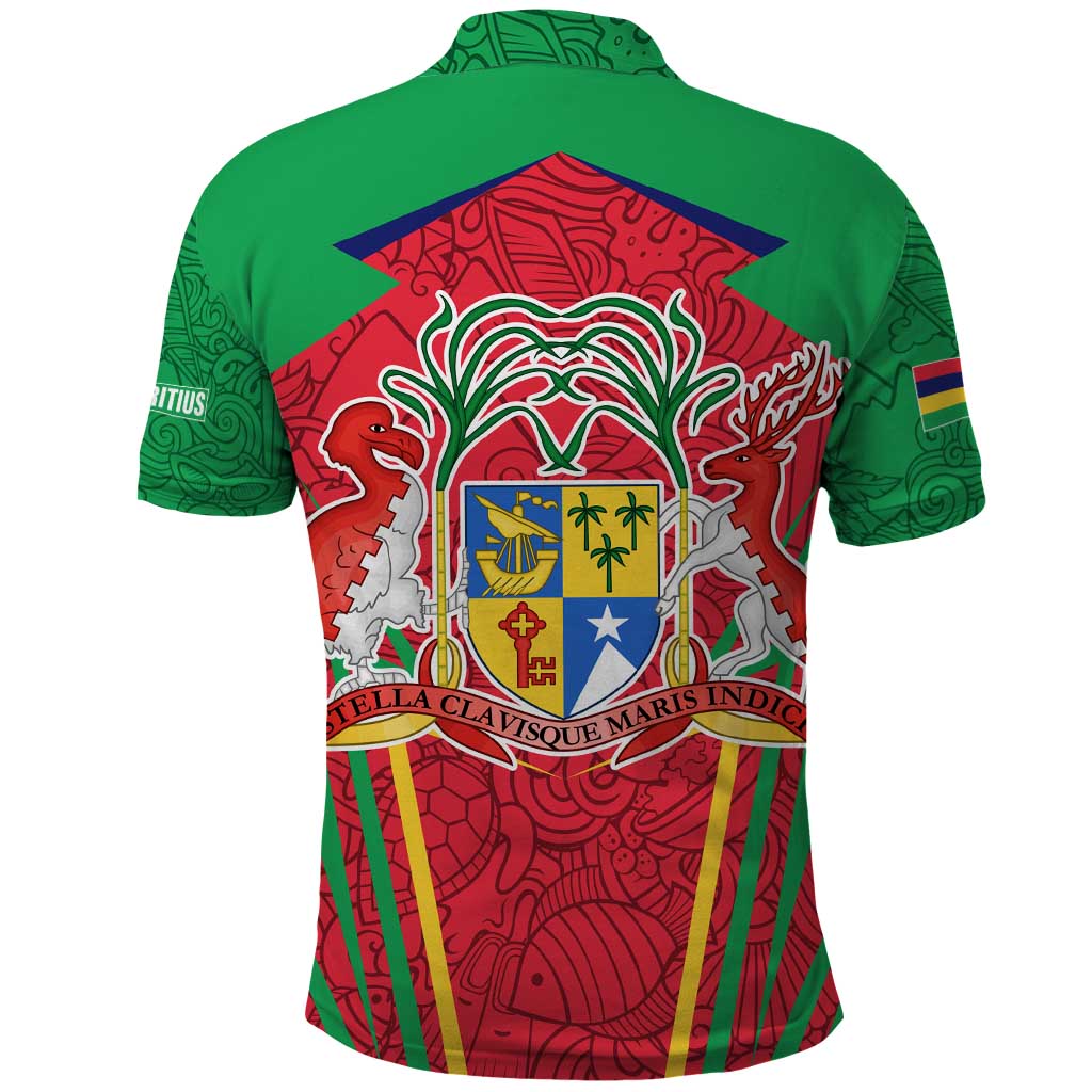 Mauritius Coat of Arms Polo Shirt National Emblem Blended with Traditional Patterns