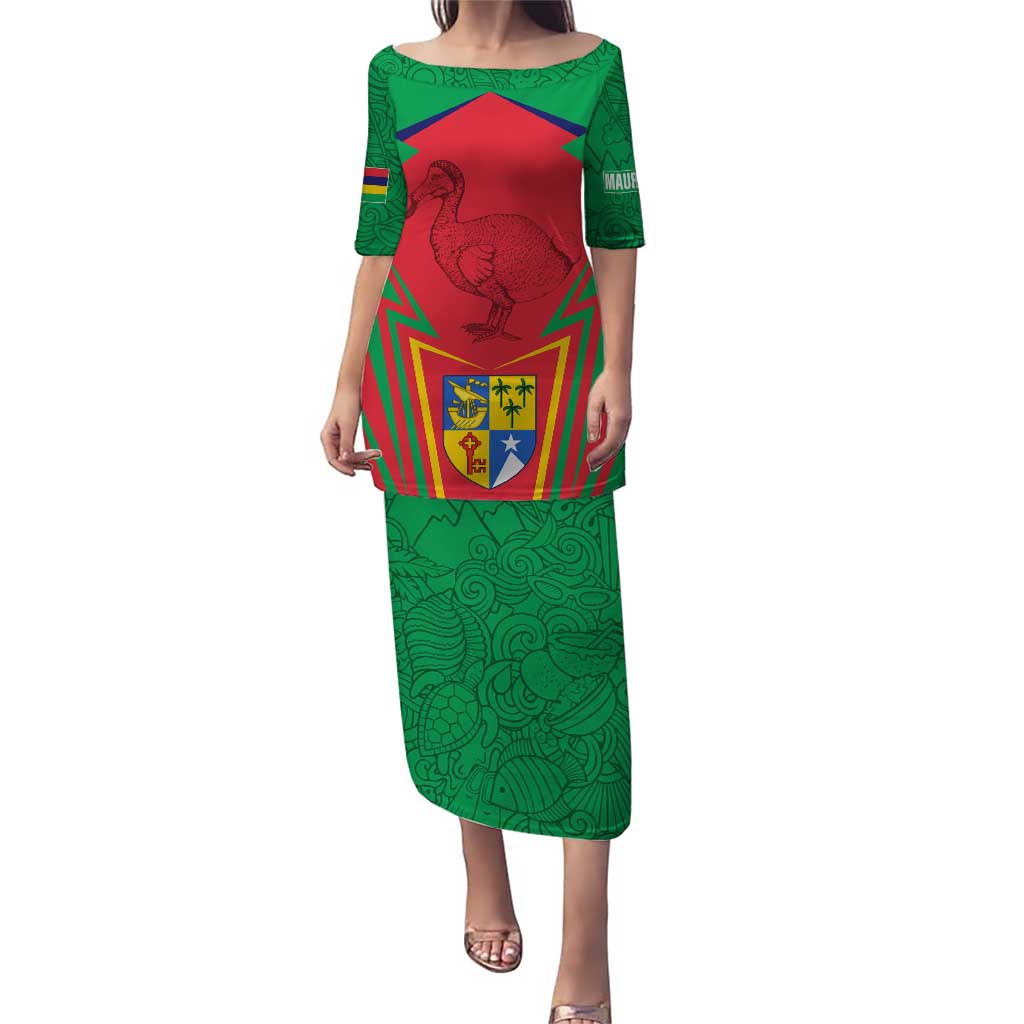 Mauritius Coat of Arms Puletasi National Emblem Blended with Traditional Patterns
