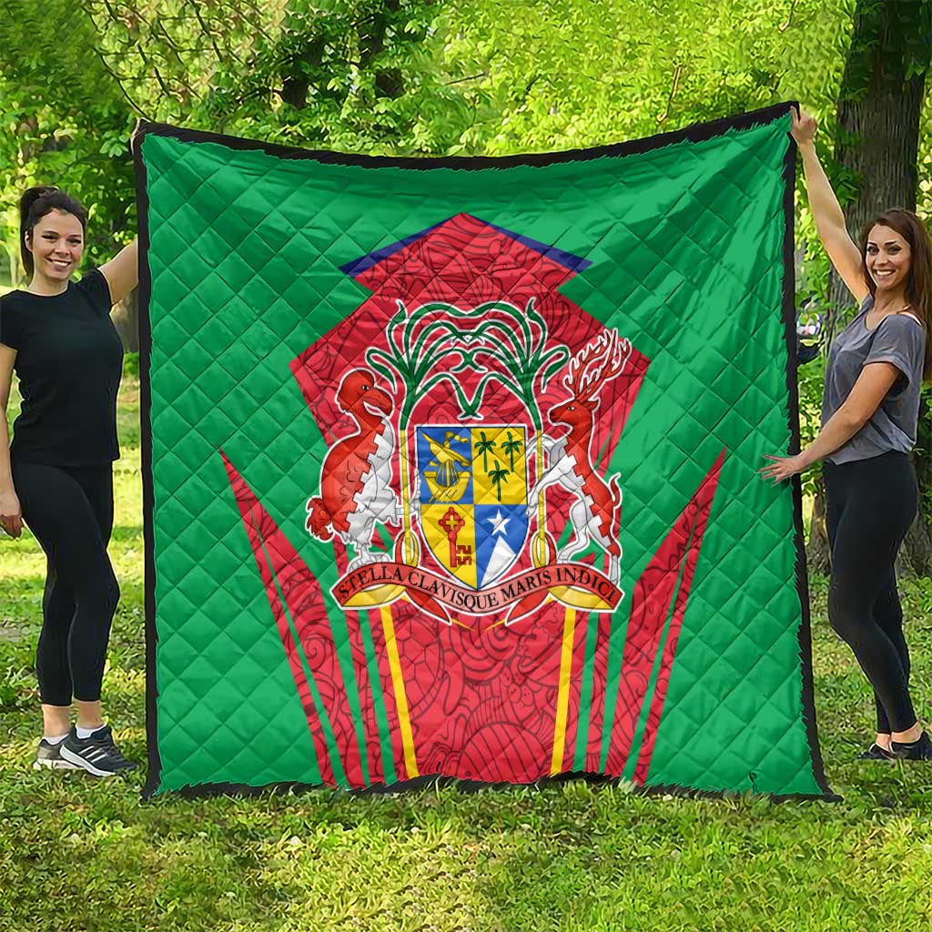 Mauritius Coat of Arms Quilt National Emblem Blended with Traditional Patterns