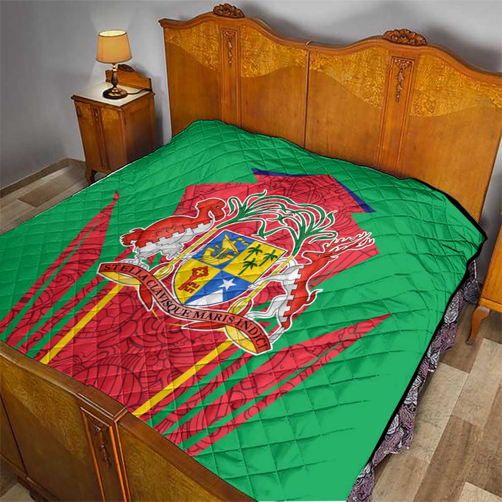 Mauritius Coat of Arms Quilt National Emblem Blended with Traditional Patterns