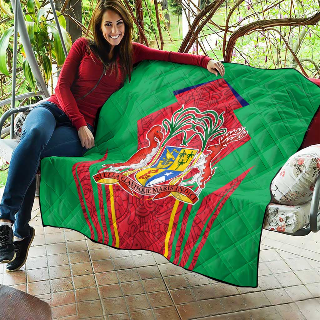 Mauritius Coat of Arms Quilt National Emblem Blended with Traditional Patterns