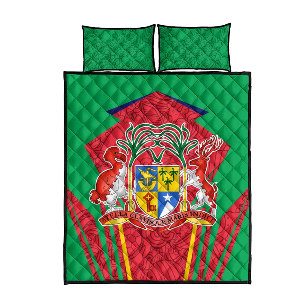 Mauritius Coat of Arms Quilt Bed Set National Emblem Blended with Traditional Patterns