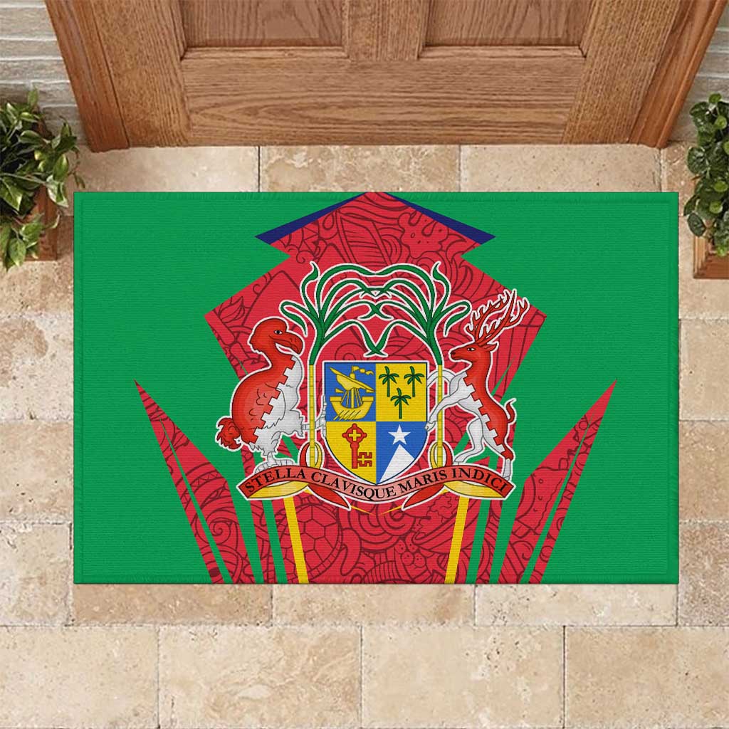 Mauritius Coat of Arms Rubber Doormat National Emblem Blended with Traditional Patterns