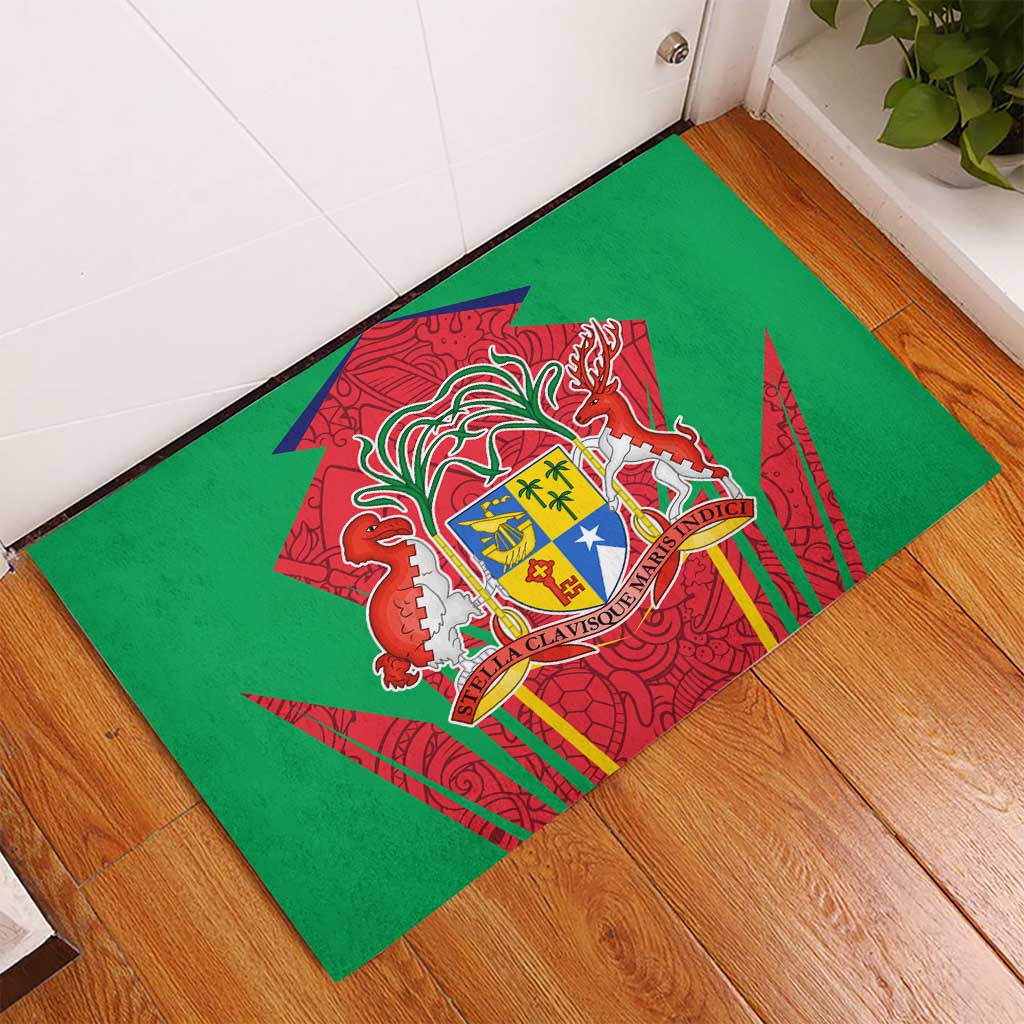 Mauritius Coat of Arms Rubber Doormat National Emblem Blended with Traditional Patterns