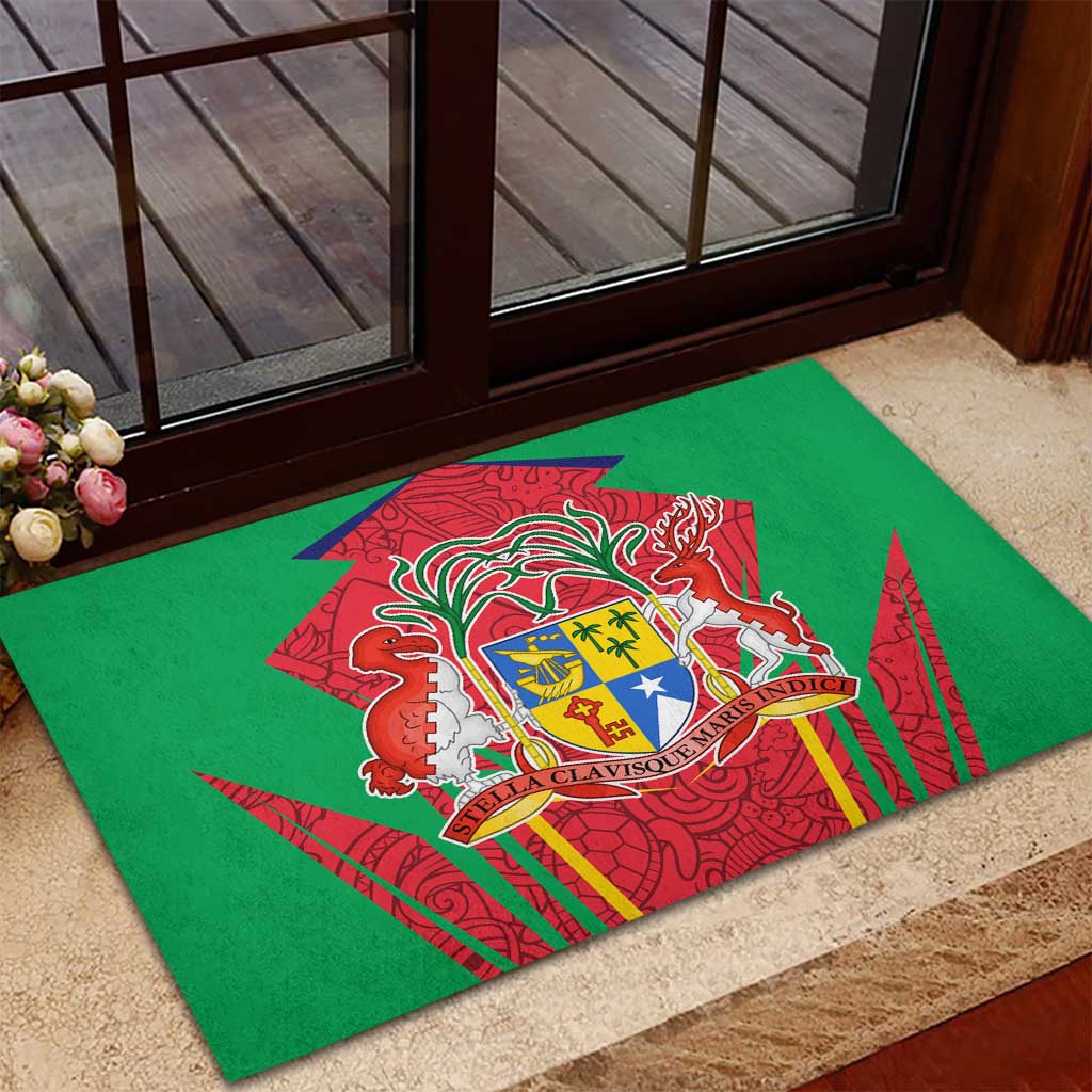 Mauritius Coat of Arms Rubber Doormat National Emblem Blended with Traditional Patterns