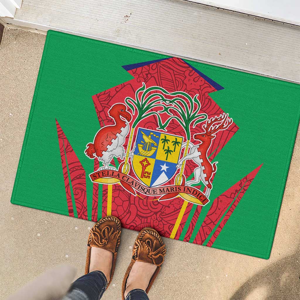 Mauritius Coat of Arms Rubber Doormat National Emblem Blended with Traditional Patterns