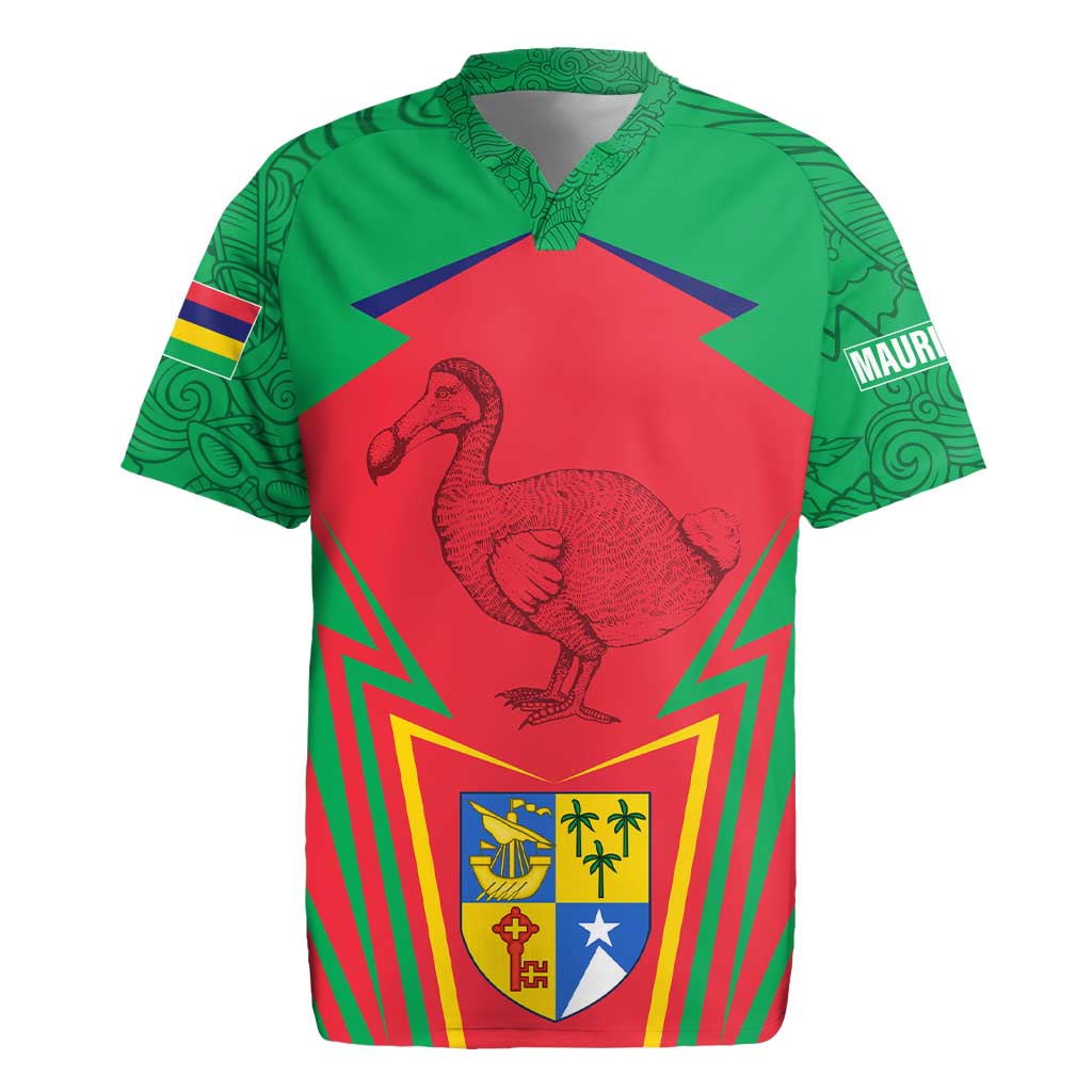 Mauritius Coat of Arms Rugby Jersey National Emblem Blended with Traditional Patterns