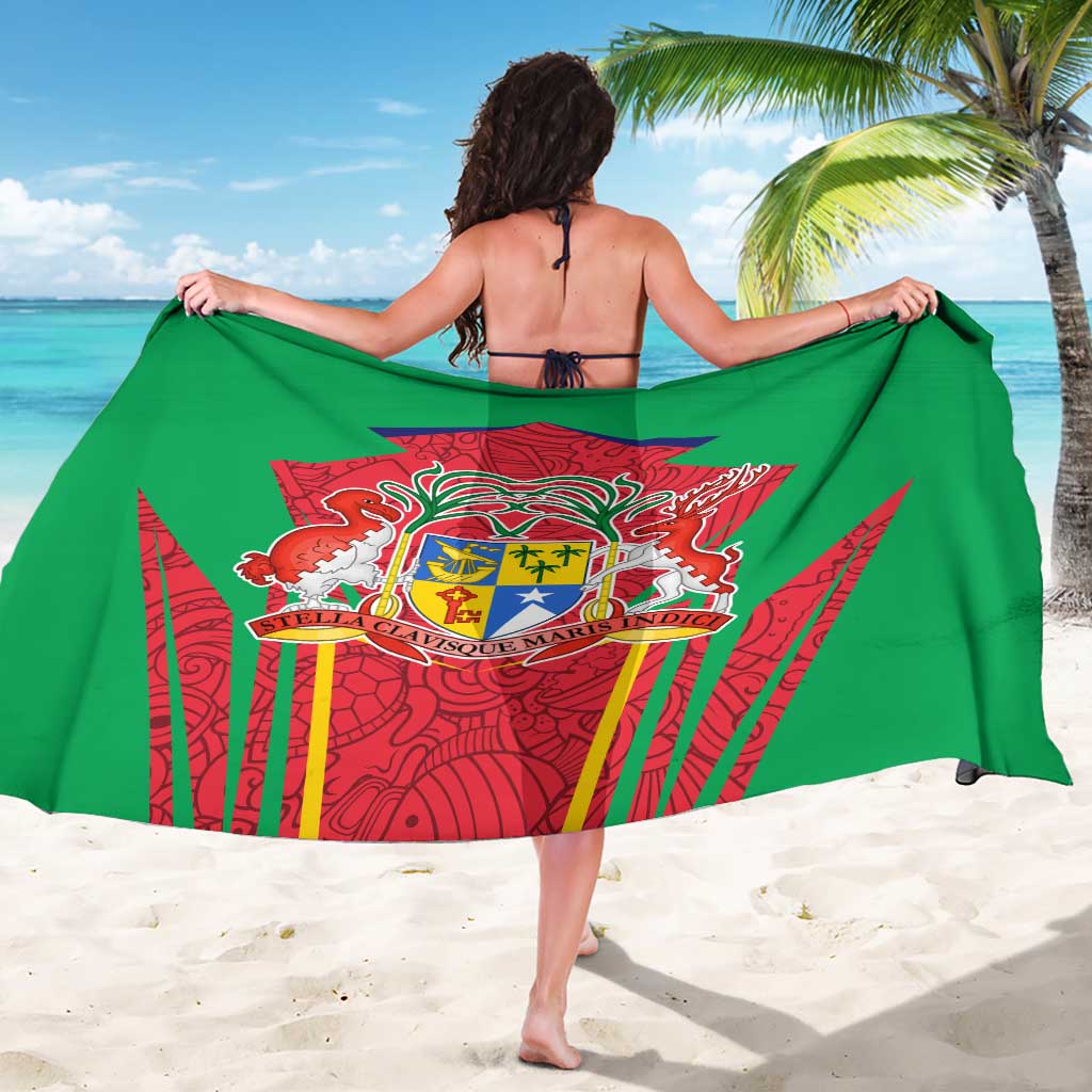 Mauritius Coat of Arms Sarong National Emblem Blended with Traditional Patterns