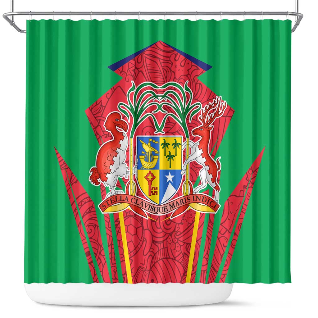 Mauritius Coat of Arms Shower Curtain National Emblem Blended with Traditional Patterns