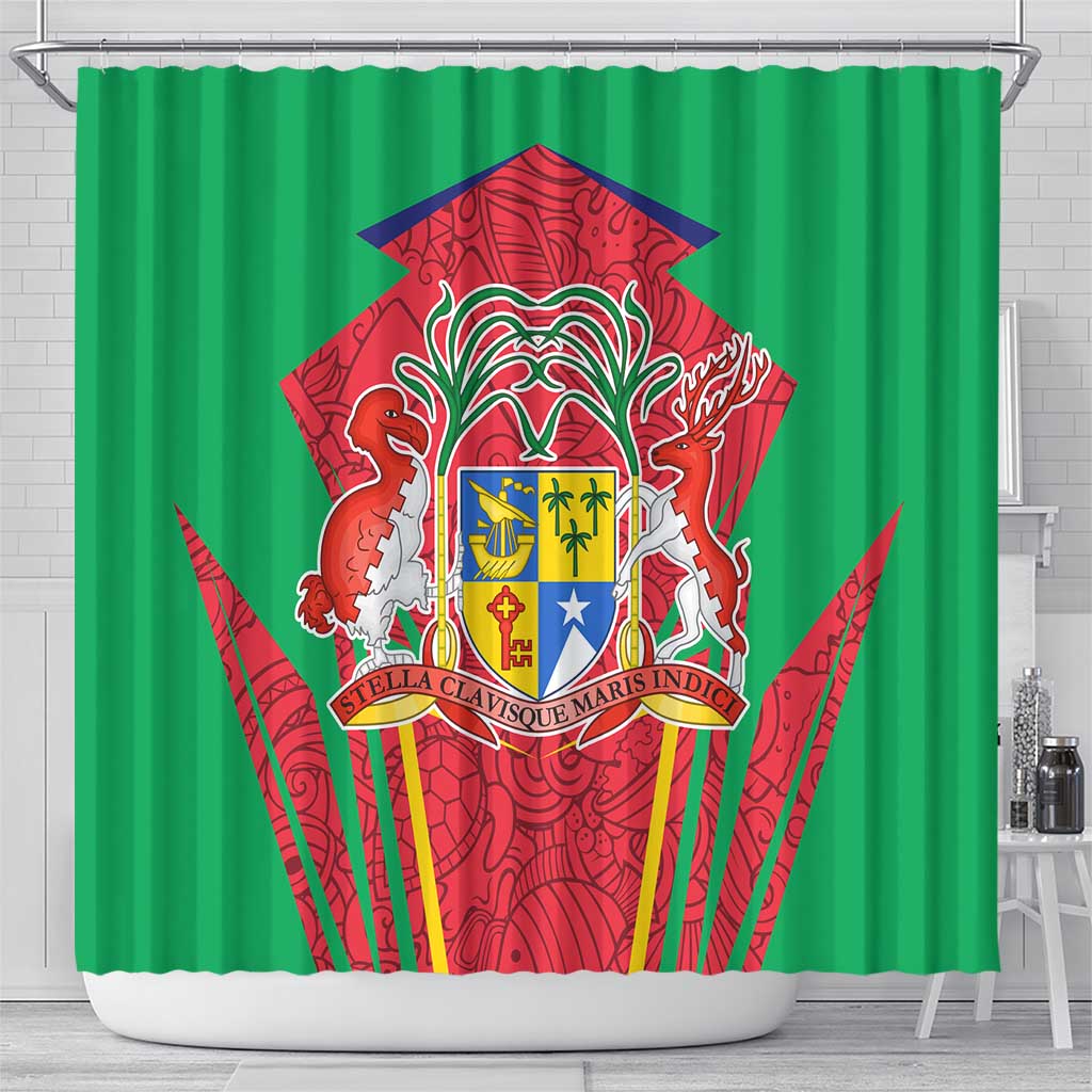 Mauritius Coat of Arms Shower Curtain National Emblem Blended with Traditional Patterns