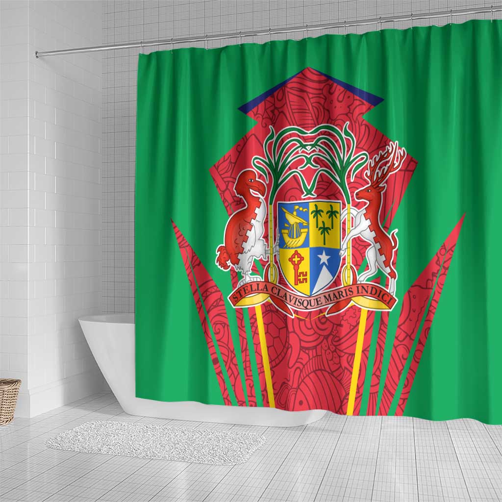 Mauritius Coat of Arms Shower Curtain National Emblem Blended with Traditional Patterns