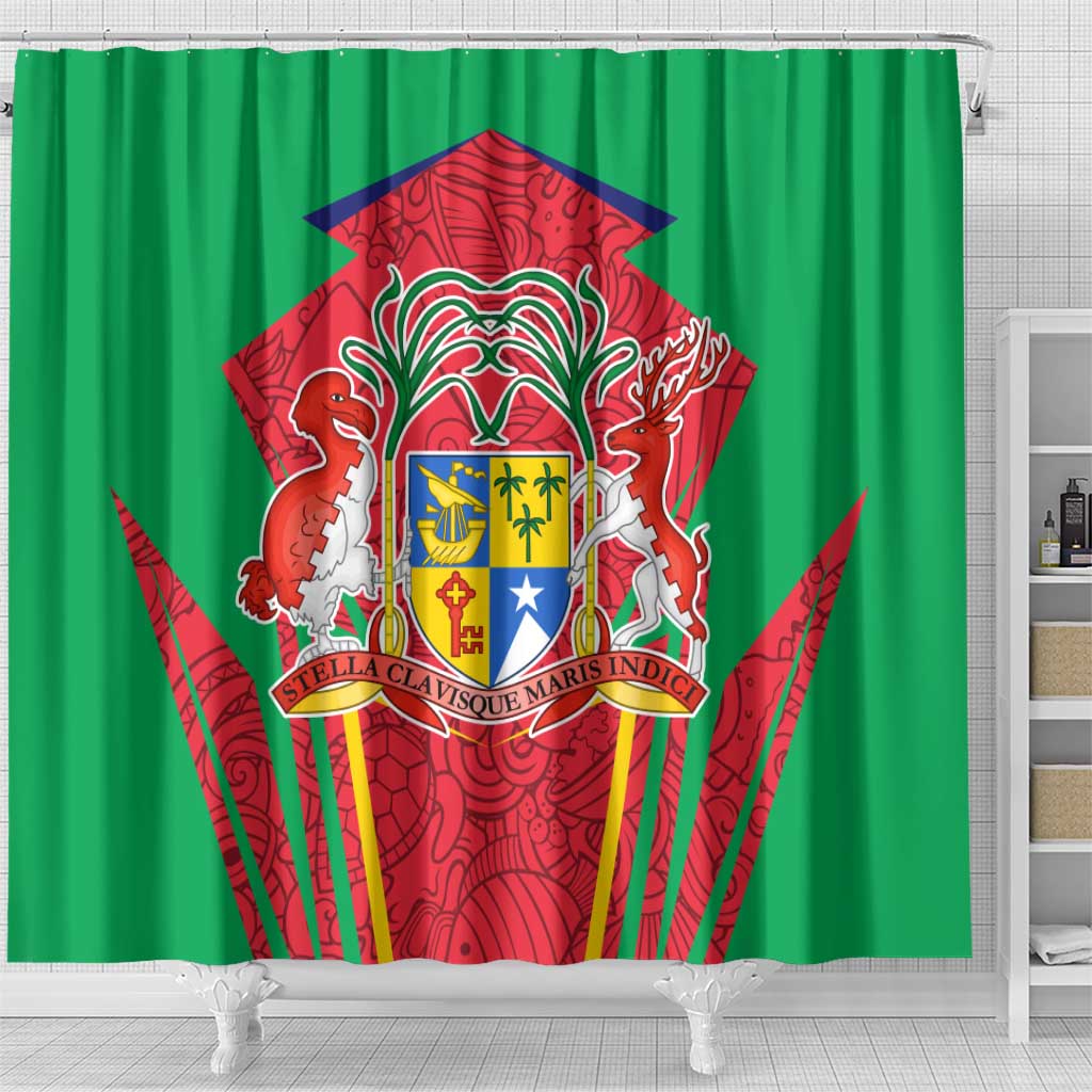 Mauritius Coat of Arms Shower Curtain National Emblem Blended with Traditional Patterns