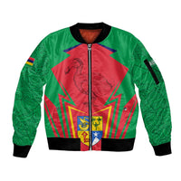 Mauritius Coat of Arms Sleeve Zip Bomber Jacket National Emblem Blended with Traditional Patterns