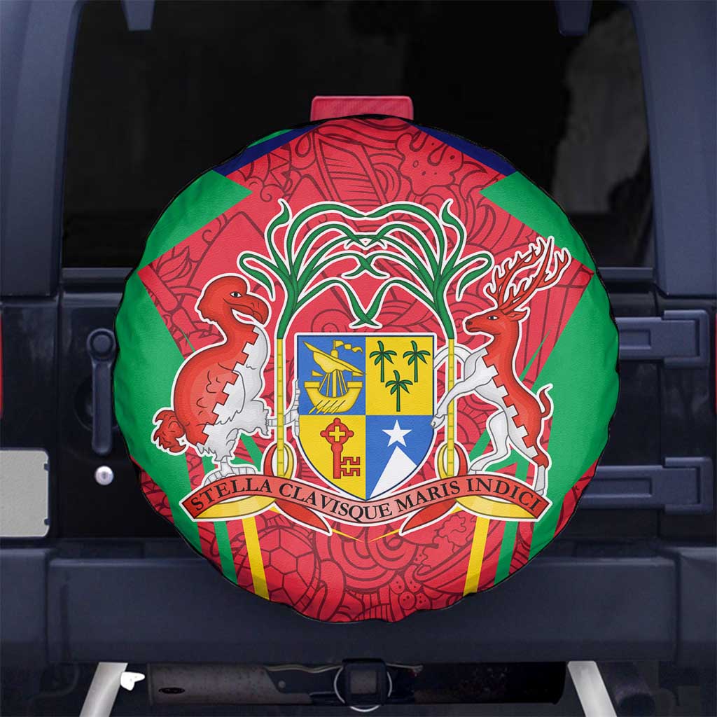 Mauritius Coat of Arms Spare Tire Cover National Emblem Blended with Traditional Patterns