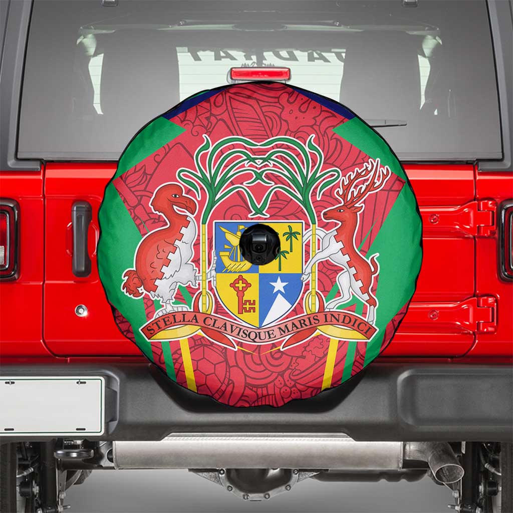 Mauritius Coat of Arms Spare Tire Cover National Emblem Blended with Traditional Patterns