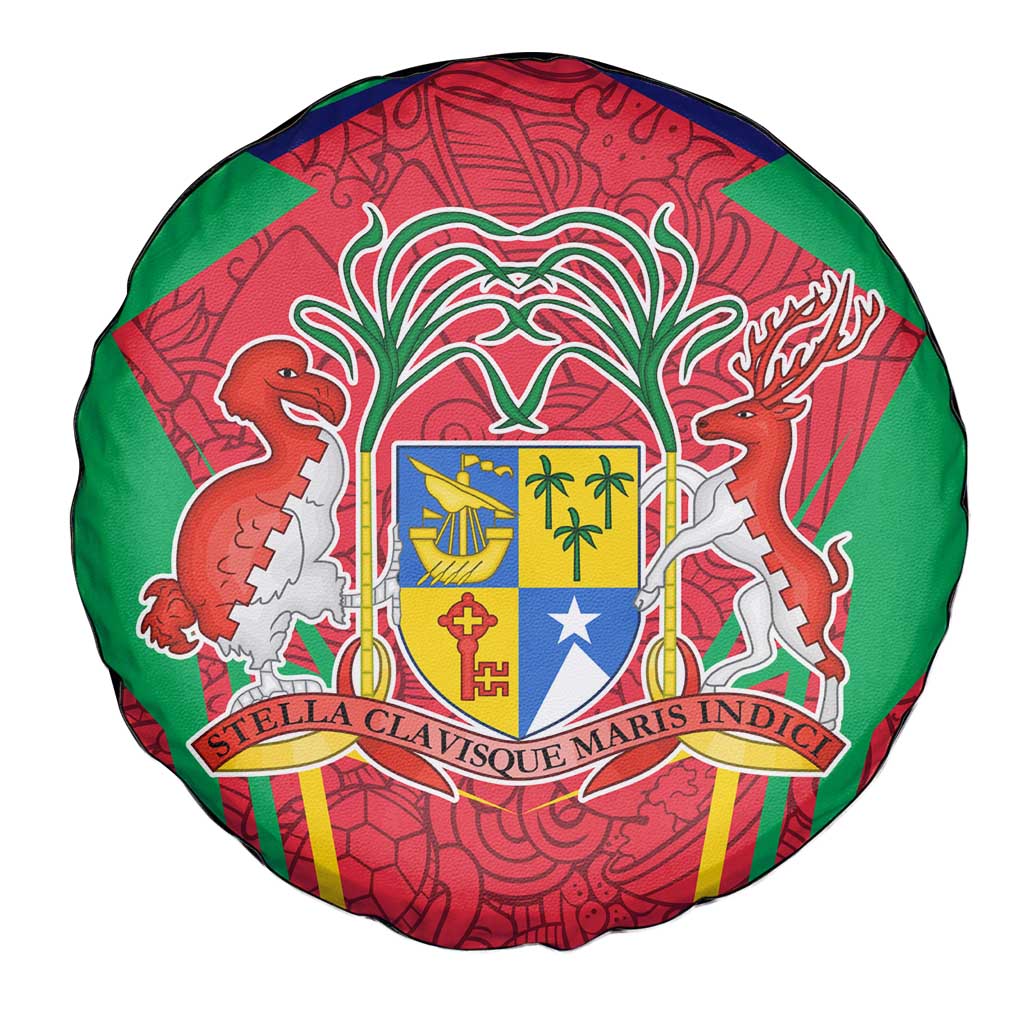 Mauritius Coat of Arms Spare Tire Cover National Emblem Blended with Traditional Patterns