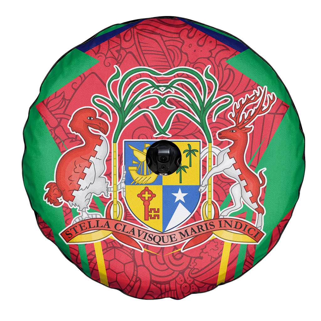Mauritius Coat of Arms Spare Tire Cover National Emblem Blended with Traditional Patterns