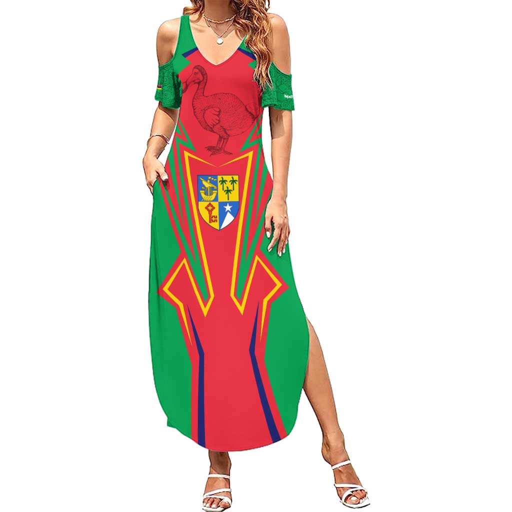 Mauritius Coat of Arms Summer Maxi Dress National Emblem Blended with Traditional Patterns