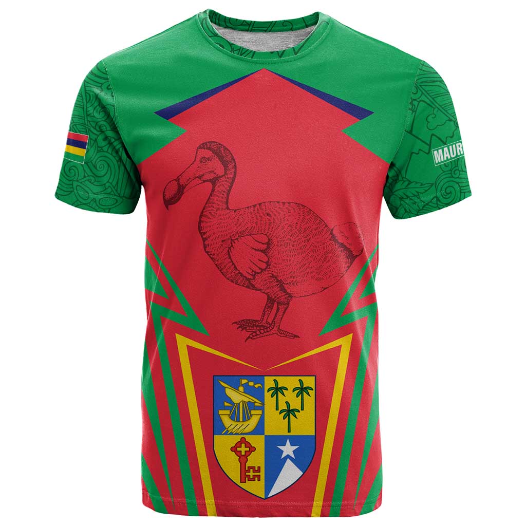 Mauritius Coat of Arms T Shirt National Emblem Blended with Traditional Patterns