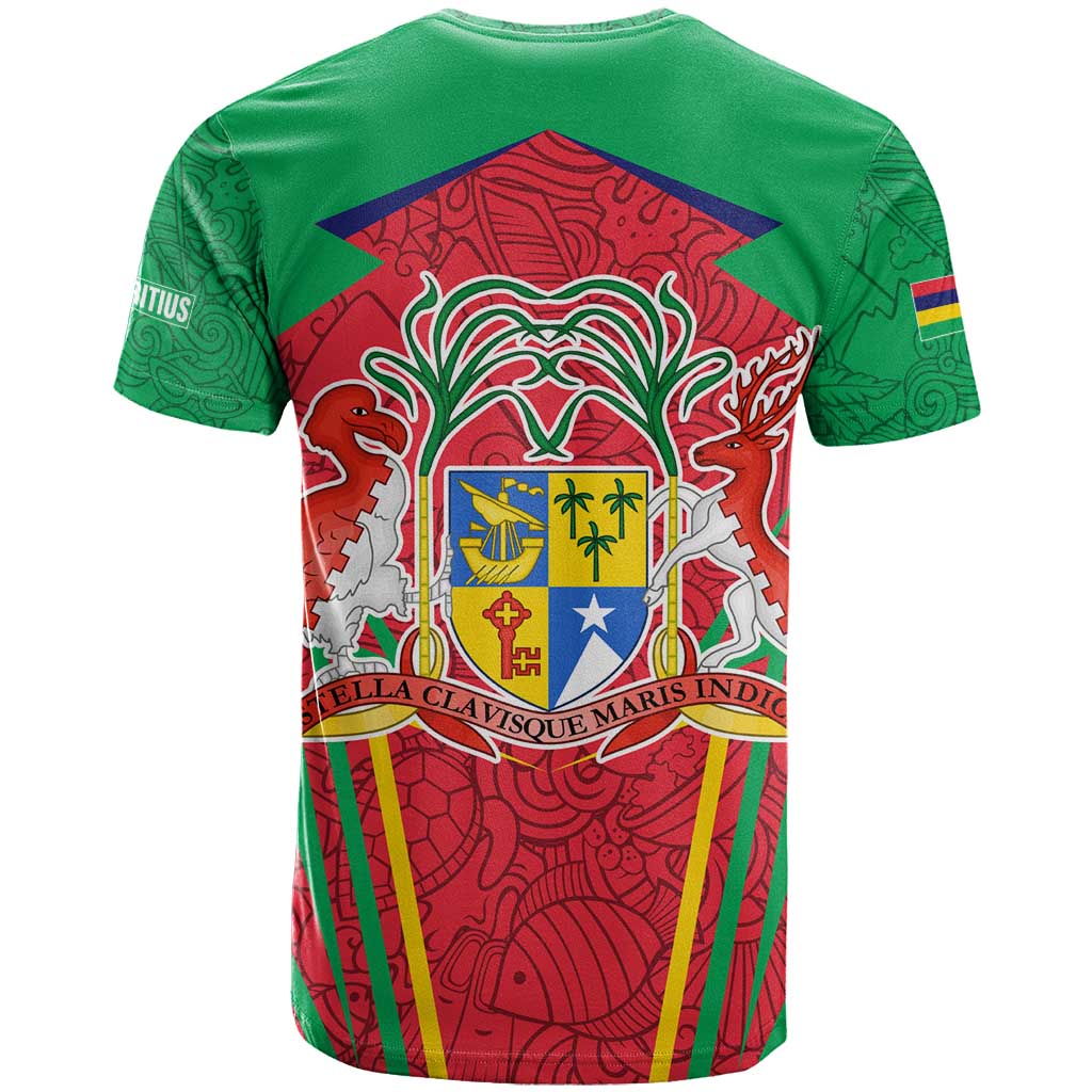 Mauritius Coat of Arms T Shirt National Emblem Blended with Traditional Patterns